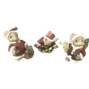 Unbranded Christmas Mouse Figurine Set 3pc Red Santa Suit Holiday Decor Tiny